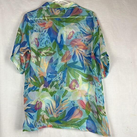 Vintage Light Blue Floral Sheer Bon Worth Button Up Blouse - Picture 7 of 7